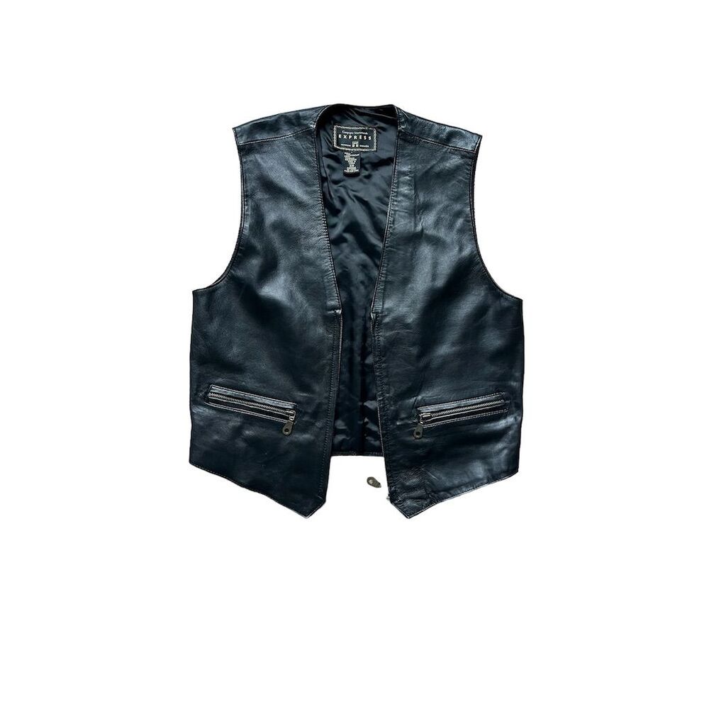 Express Men's Black Leather Vest Size M Casual Outerwear